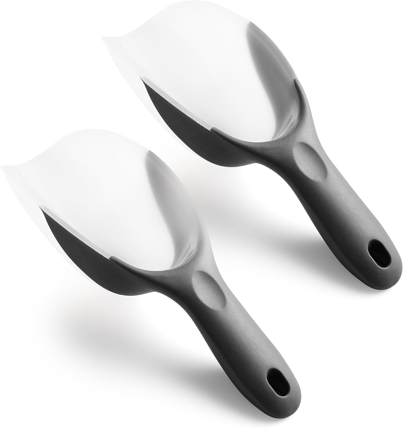 Real-life context showing Spring Chef BPA free kitchen scoop being used to scoop ice into a glass on a kitchen counter