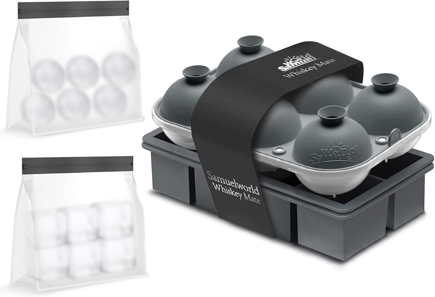 Samuelworld silicone ice cube tray with large spheres and cubes