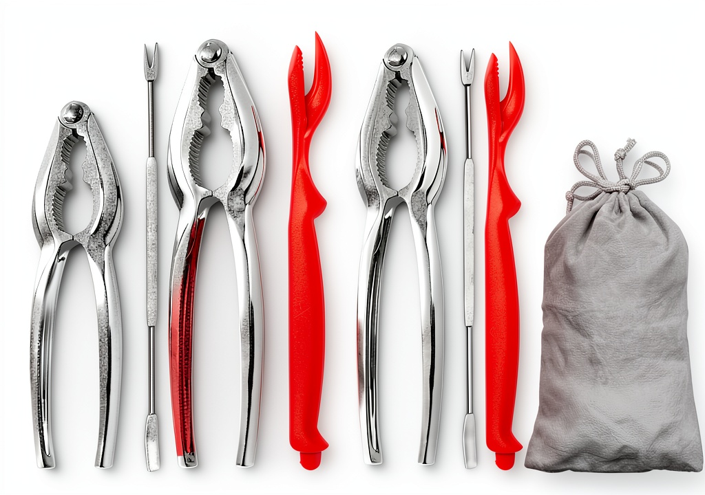 Hiware Seafood Tools Set displayed on a kitchen counter with crab and lobster
