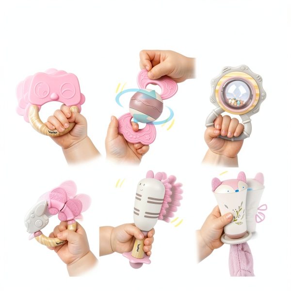 Baby Rattle Set Silicone Pink Rattles for 3-18 Month Babies-5