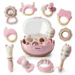 Baby Rattle Set Silicone Pink Rattles for 3-18 Month Babies-0