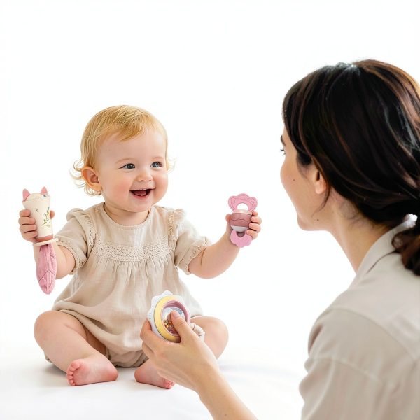 Baby Rattle Set Silicone Pink Rattles for 3-18 Month Babies-6