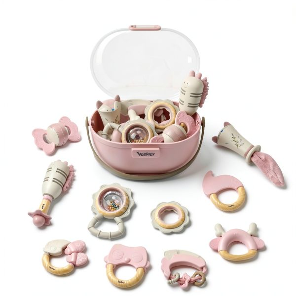 Baby Rattle Set Silicone Pink Rattles for 3-18 Month Babies-1