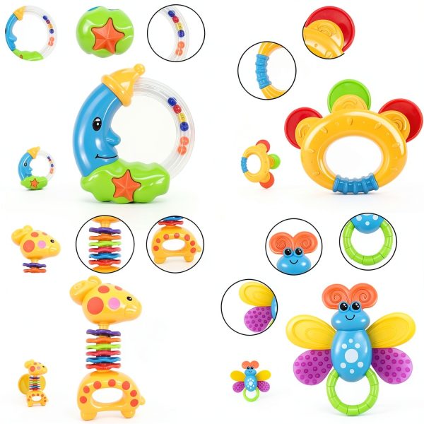 Infant Rattle Set SUNLIKE BPA Free ABS Plastic Baby Toys 6 Animals-5