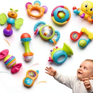 iPlay iLearn Baby Rattle Set 10 Bright Primary Rattles & Teethers-0