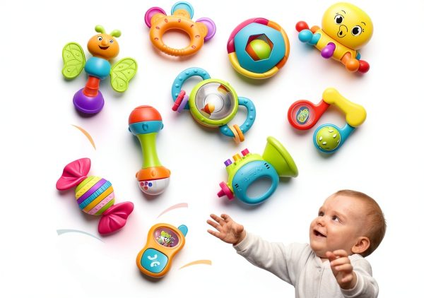 iPlay iLearn Baby Rattle Set 10 Bright Primary Rattles & Teethers-0