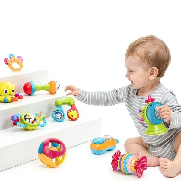iPlay iLearn Baby Rattle Set 10 Bright Primary Rattles & Teethers-6