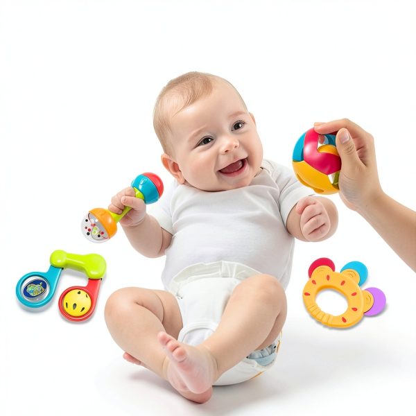 iPlay iLearn Baby Rattle Set 10 Bright Primary Rattles & Teethers-5