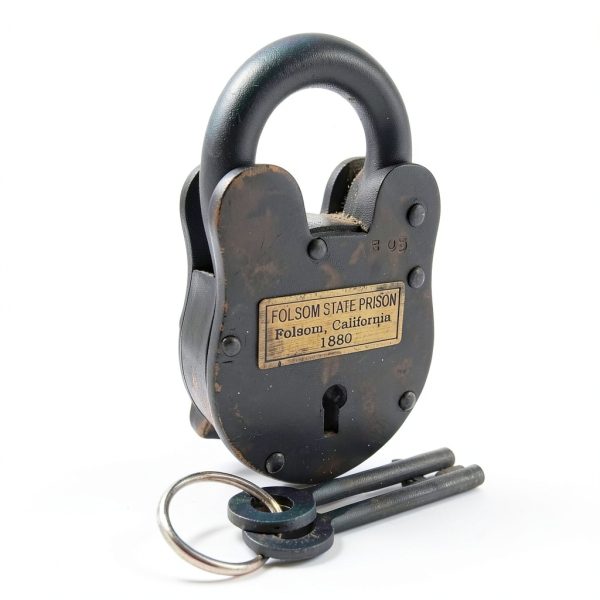Folsom 1880 California State Prison Cast Iron Lock Keys Brass Tag with Antique Finish (4" x 2.5")-2