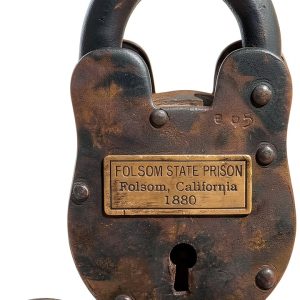 Folsom 1880 California State Prison Cast Iron Lock Keys Brass Tag with Antique Finish (4" x 2.5")-0