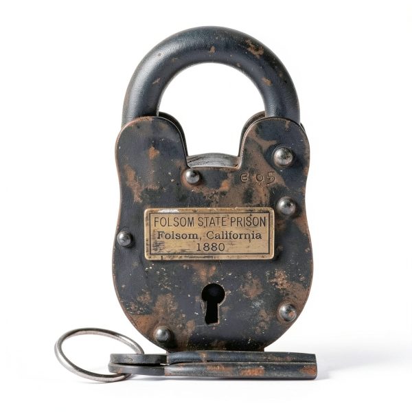 Folsom 1880 California State Prison Cast Iron Lock Keys Brass Tag with Antique Finish (4" x 2.5")-4